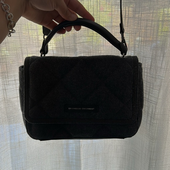 BRUNELLO CUCINELLI Quilted Wool and Leather Top-handle Bag W/ Monili Trim - Picture 15 of 16